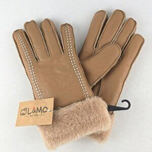 LAMO Women's Tan 100% Australian Sheepskin Leather Gloves White Stitch Size S